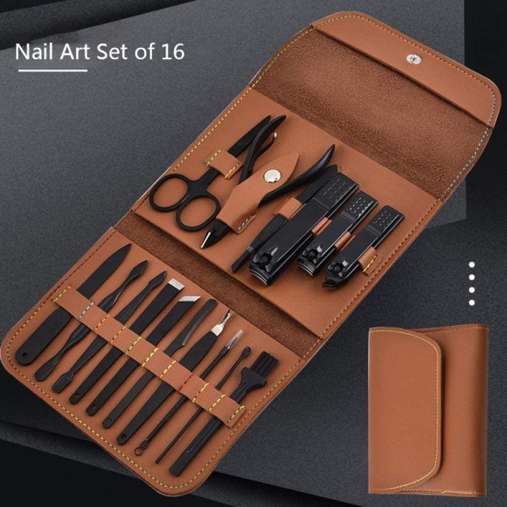 16 PCs Nail Clipper/Manicure & Pedicure Kit-Brown